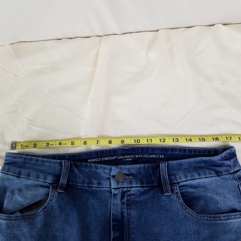 Chico's Perfect Stretch Girlfriend Slim Leg Ankle Jeans Floral Blue Size 2.5 14 - Picture 3 of 10